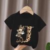 Mouse Leopard Letter A B C Name Print Unisex Women Tops Kids Tshirt Clothes Black Short Sleeve Black T Shirt