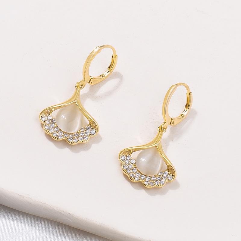 Opal Ginkgo Leaf Earrings Women's Light Luxury Niche New Chinese Antique Sansheng Apricot Earrings