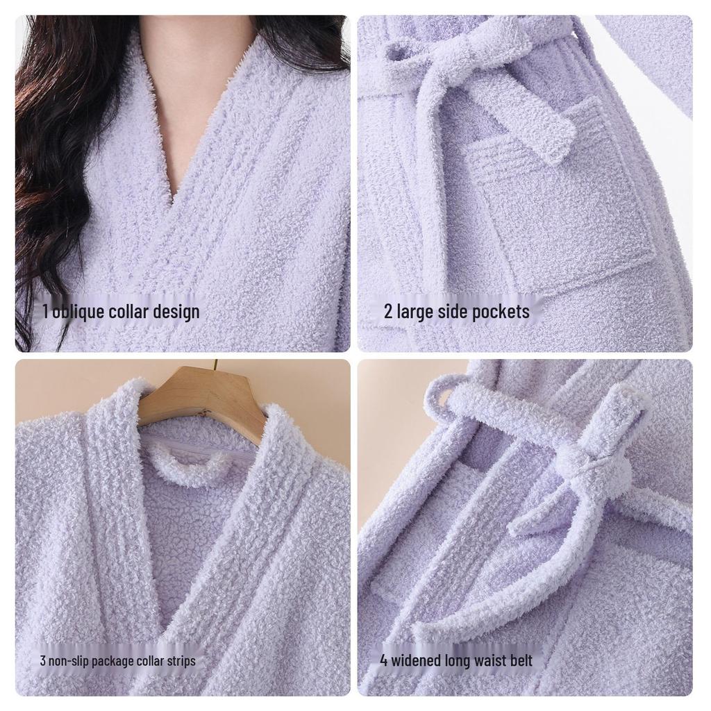 Women's Velvet Pajama Set with Fleece-Lined Pants and Thick Coral Fleece Bathrobe for Autumn/Winter