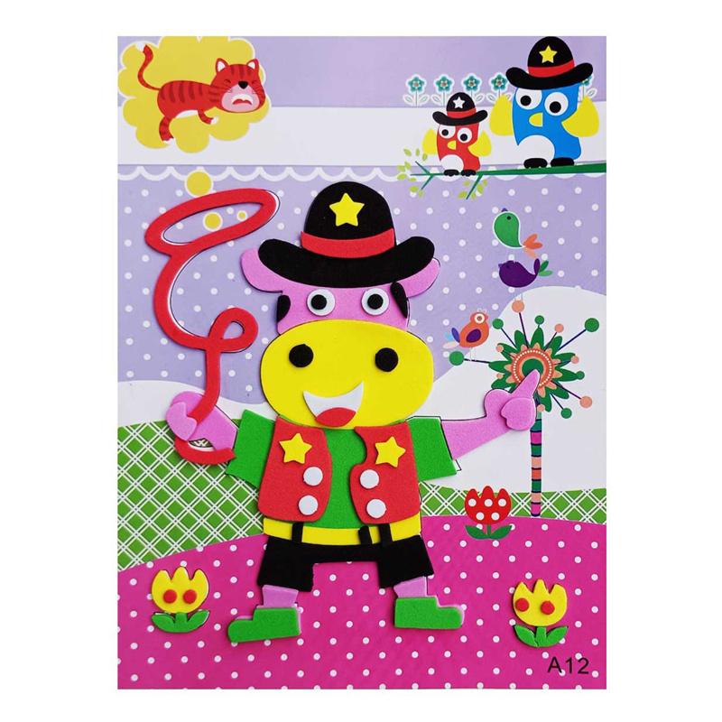 12 stk DIY Creative Cartoon Animal 3D EVA Thickened Sticker Puzzle Håndlaget tidlig læring pedagogiske leker for barn Barnegave
