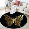 Golden Butterfly Round Area Rug,Carpet Rug for Living Room Bedroom Sofa Playroom Decor,Non-slip Floor Mat