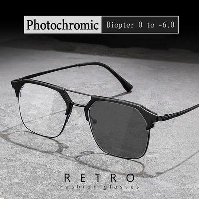 Men Women Color Changing Sunglasses Luxury Photochromic Minus Diopter Glasses Fashion Anti-Blue Light Finished Myopia Eyewear