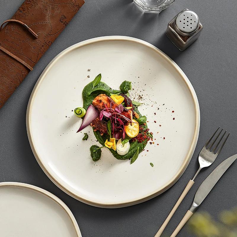 Simple Ceramic Dinner Plates Round Pasta Steak Plate Restaurant Solid Color Creative Tableware Snack Dessert Tray Cooking Dishes