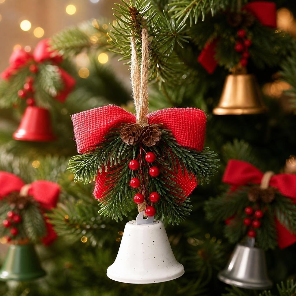 Christmas Tree Ornament Hanging Bell Decoration with Pinecone and Berry Accents Rustic Holiday Home Decor for Indoor Outdoor Use