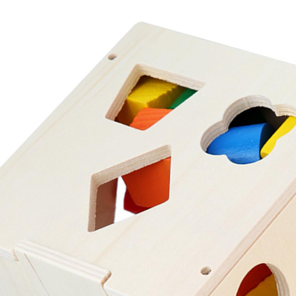 Wooden Kids Shape Sorting Toy 15 Holes Building Block Cube Box Geometric Shapes Matching Toy