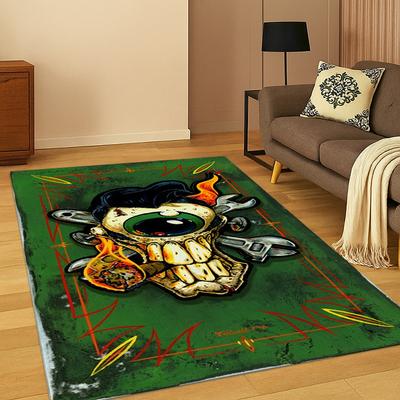 Rat Fink Cartoon Rennwagen Moto Schild Teppich für Schlafzimmer, Wohnzimmer, Sofa, Fußmatte, Heimdekoration, Kinderspielbereich, rutschfest