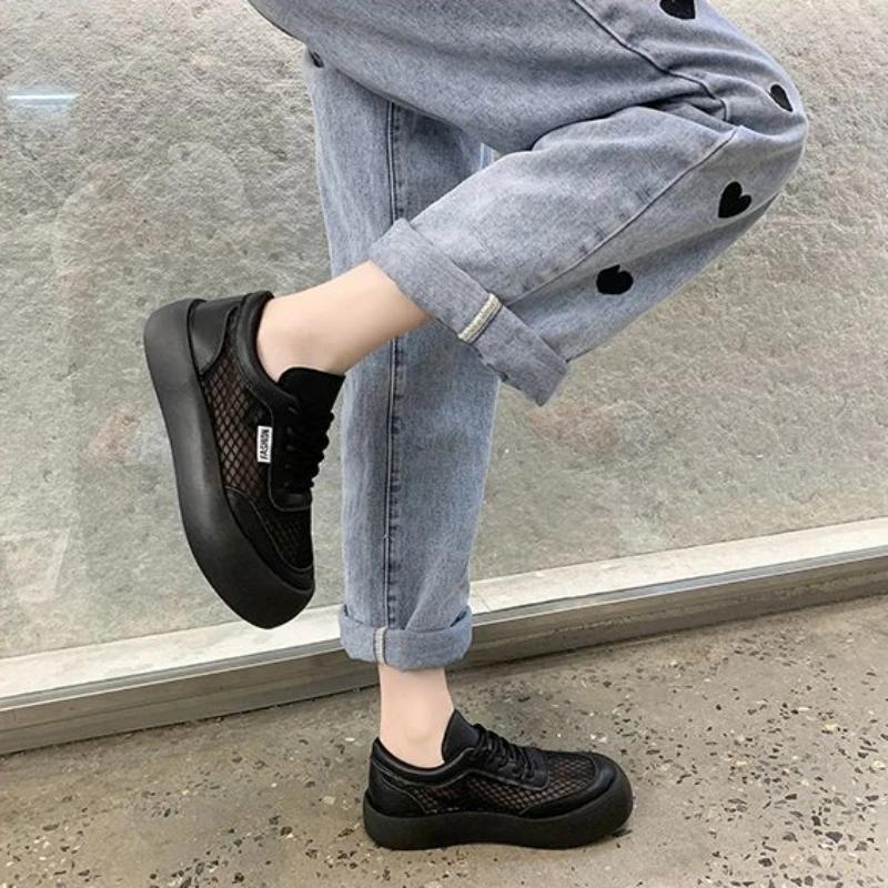 Fashion Mesh Breathable Flat Sports Ladies Shoes Round Toe Athletic Sneakers Women Footwear New In Original Korean With Stylish A