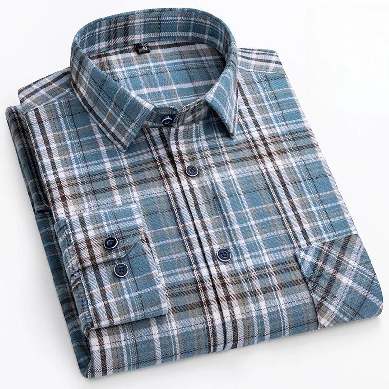 Camisas de Franela a Cuadros Para Hombre Manga Larga 100% Algodón Moda Casual Suave Ajuste Estándar Hombre Blusa Ropa Bolsillo Talla Grande 7XL 8XL