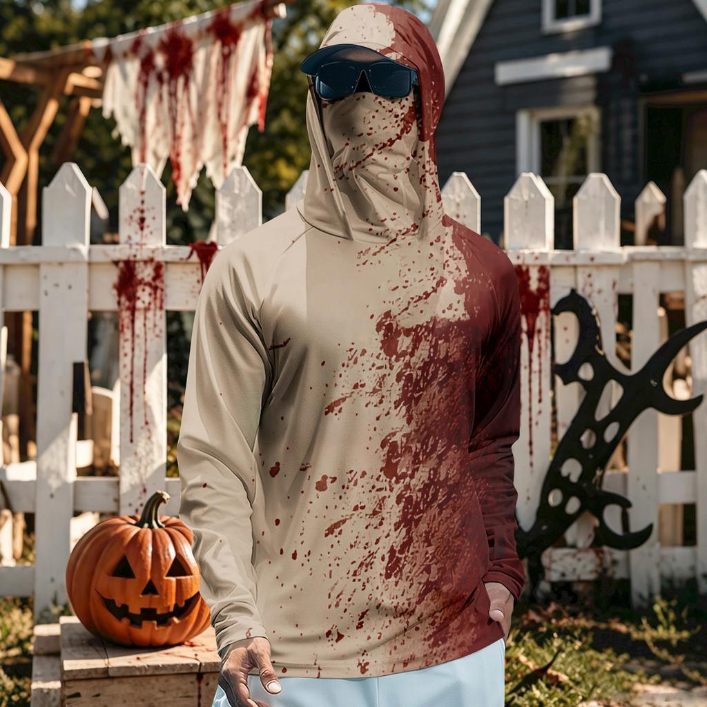 Men's Quick-Dry Long Sleeve Hooded T-Shirt with Sun for Fishing, Fitness and Halloween Activities