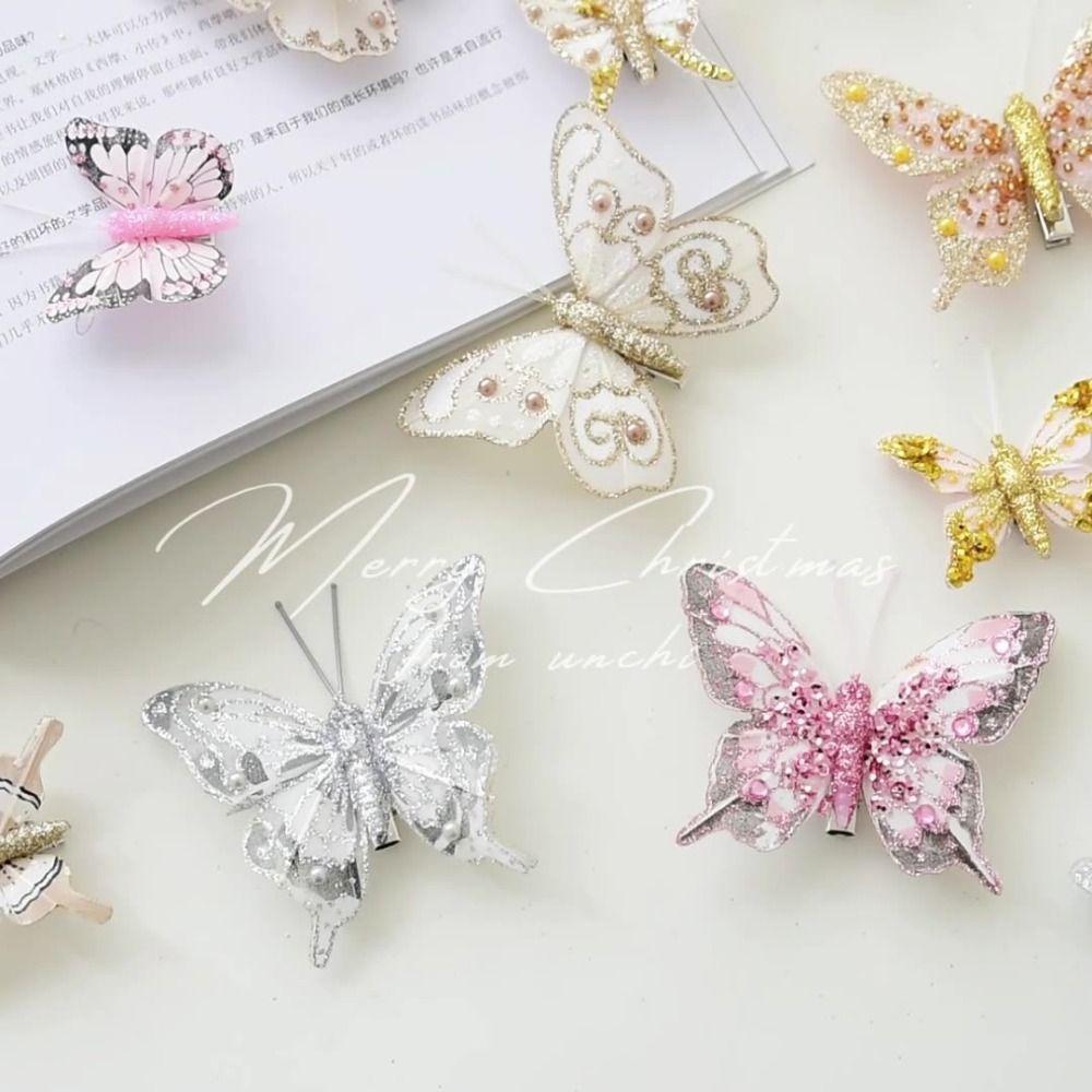 10PCS Multicolor Christmas Ornament Gold Powder with Clip Christmas Tree Decoration Accessories Shopwindow Glitter