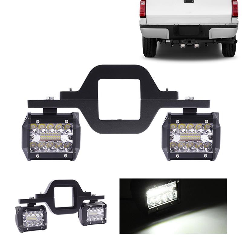 

Universal Car Tow Hitch Hook Mount Bracket with 4 60W/72W/18W LED Work Light Fog Lamp Holder Rear Backup for Offroad Car Truck Trailer 60W+bracket