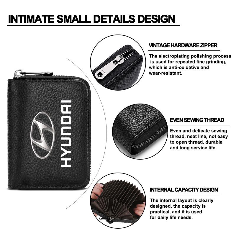 Kožená peněženka na řidičský průkaz, občanský průkaz, bankovní karty, styling auta pro Hyundai Santa Fe Sonata Solaris Azera Creta I30 Ix25 IX35 Tucson
