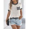 2026 Spring/Summer Casual Color-Block Striped Pocket Short-Sleeve Women's Versatile Knit Sweater