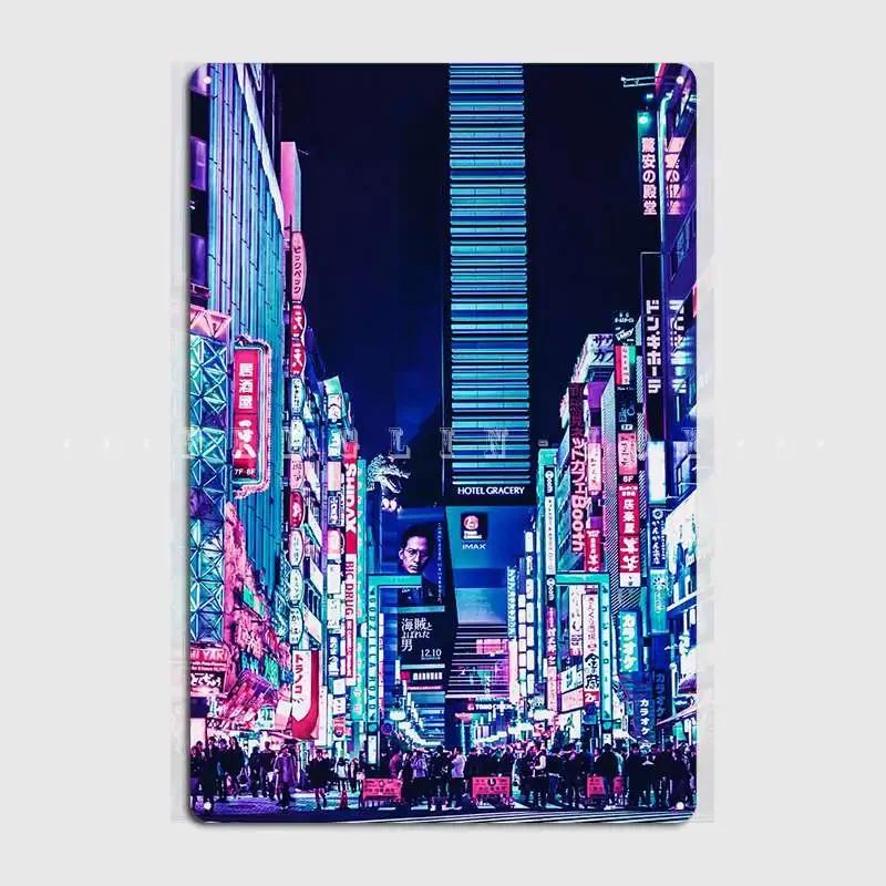 Neon Tokyo City Metal Sign Pub Pub Garage Funny Poster Tin Sign Poster