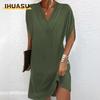 IHUASU Rochii Casual de Vară Primăvară Culoare Solidă Imprimeu Mânecă Scurtă Decolteu în V