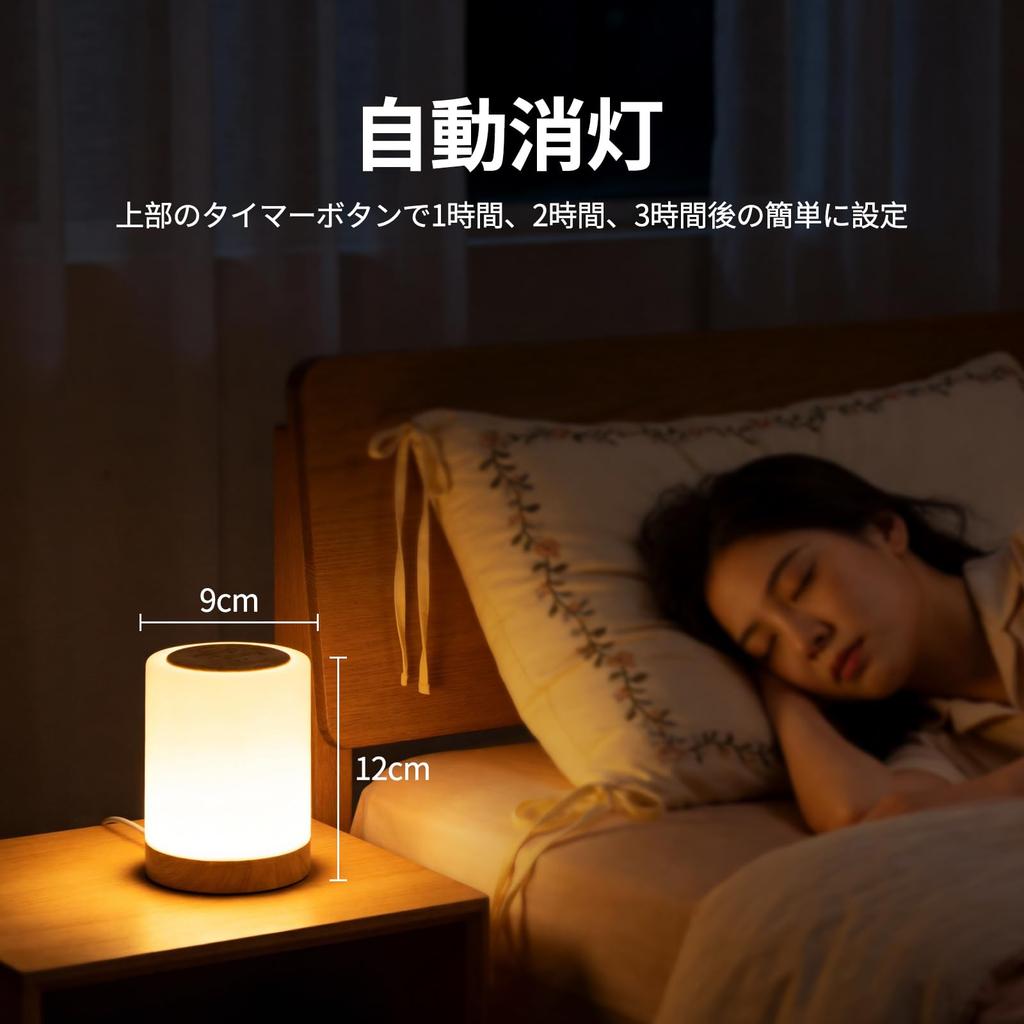 BOLITE Nursing Light Bedside Lamp Type-C Rechargeable High Capacity 1500mAh (Wood Grain Finish)