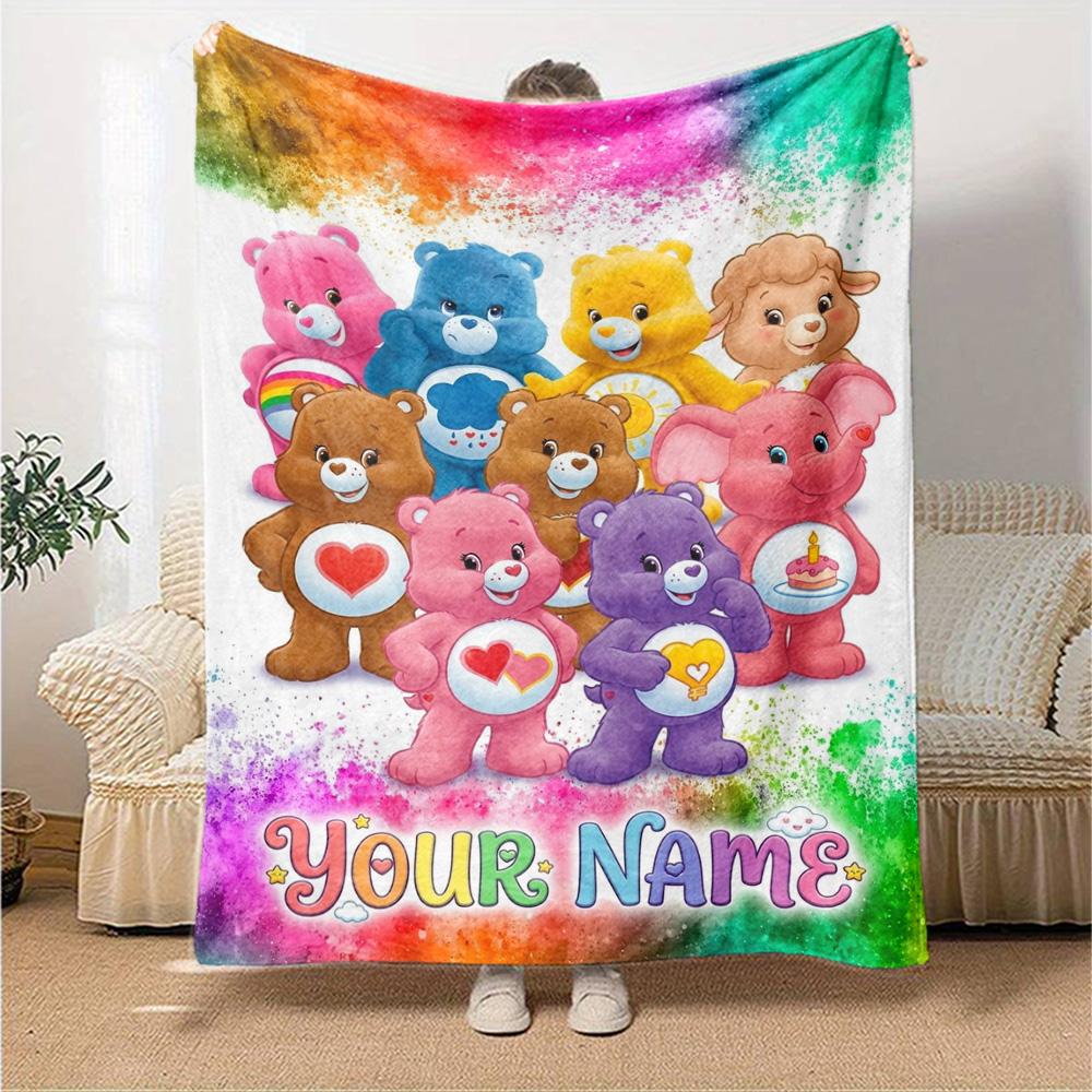 Name Custom CARE BEARS Print Flannel Blanket High Quality Warm Comfortable Cover for All Seasons Perfect for Gifts Home Decor