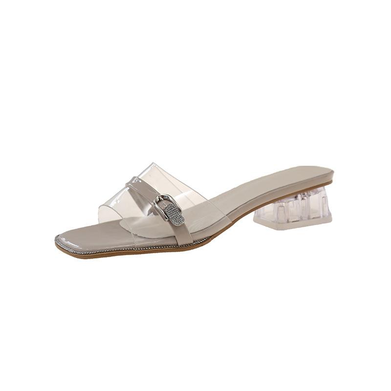 Sandalen mit hohen Absätzen Damen Sommer 2025 neue Mode transparent mittelabsatz Kristallschuhe Mode klobige Absätze Außenpantoffeln
