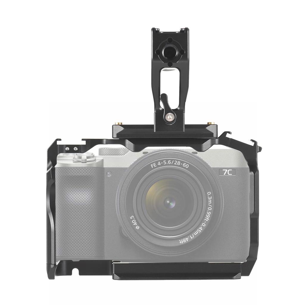 Camera Cage for A7CII A7C2 A7CR A7CM2 Aluminum Alloy Video Cage with Top Handle Dual Cold Shoe Mount 1/4 & 3/8 Thrds Plate for Low Angle Dynamic Rec