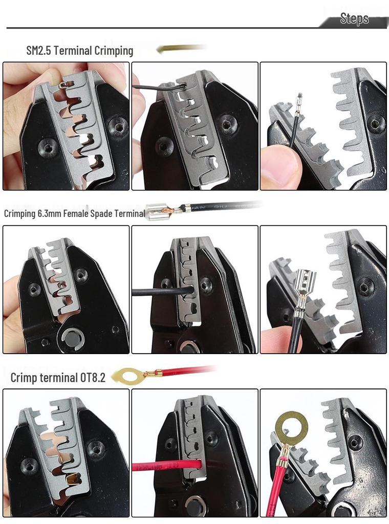 XH2.54 Crimp Terminal Pliers, 04BS Wire EDM Jaw, 0.25-6mm² Capacity