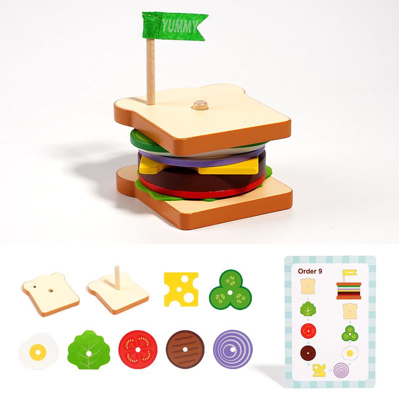 Children's Wooden Hamburger & Sandwich Assembly Toy Set
