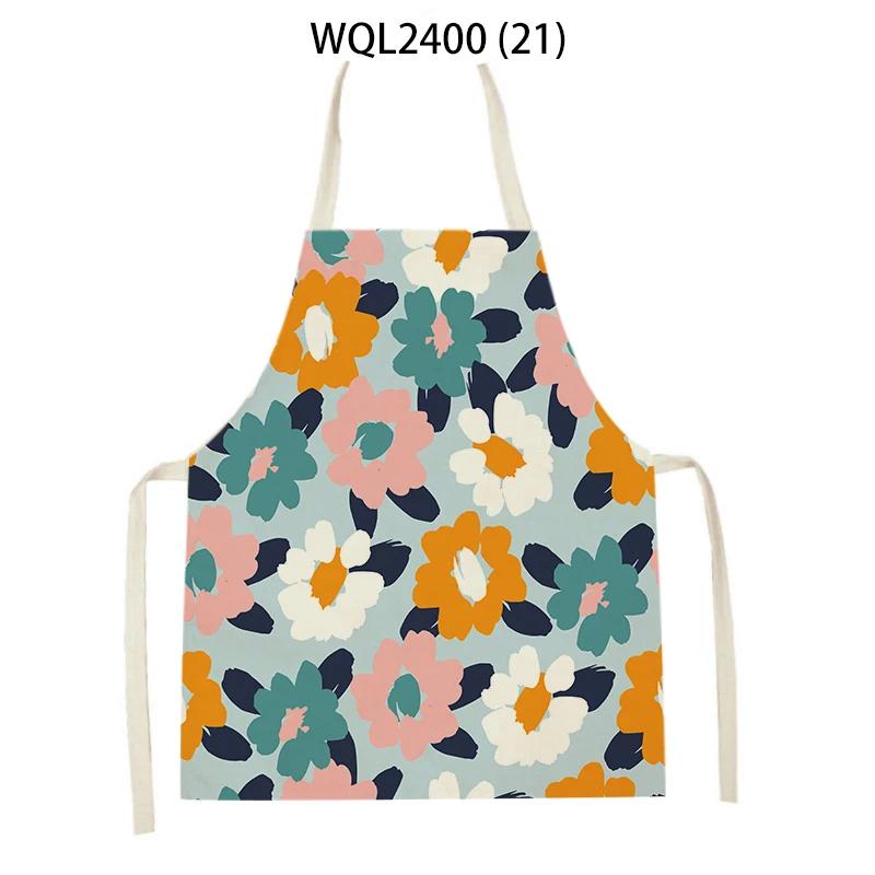 Flower Printed Sleeveless Kitchen Aprons for Women Colorful Pattern Pinafore Home Cooking Baking Waist Bib Kitchen Accessories