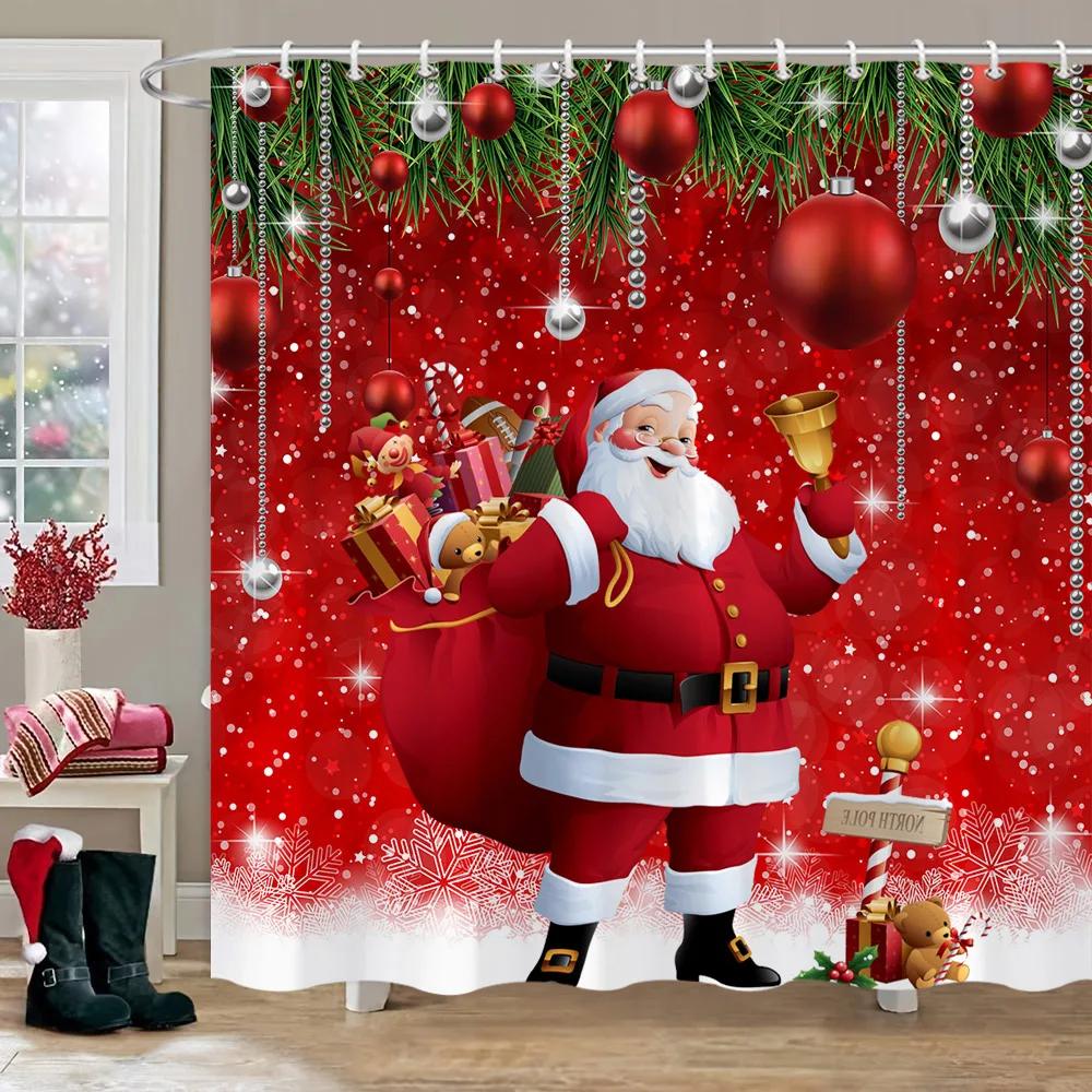 Christmas Elf Shower Curtain Rug Bathroom Set Snowman Fawn Xmas Gift Happy New Year Shower Curtain Set Bathroom Decoration