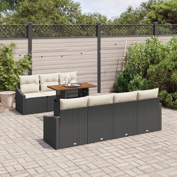 VidaXL Ensemble de Canapés de Jardin de 8 pièces avec Coussins noir en Poly Rotin 3358532