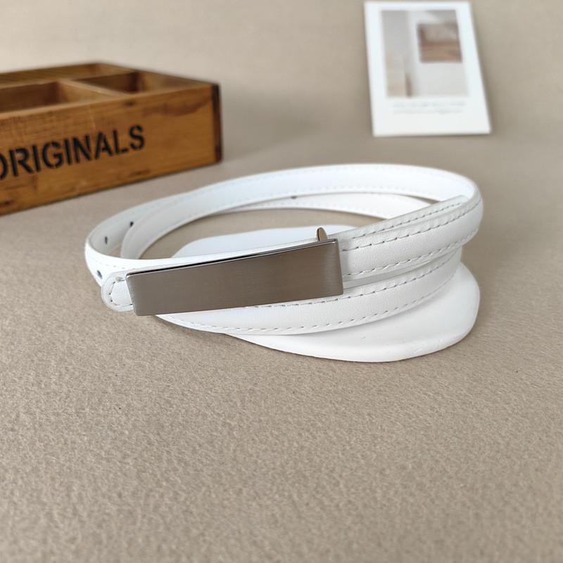 Womens Genuine Leather Skinny Belt With Zinc Alloy Buckle For Office Wear