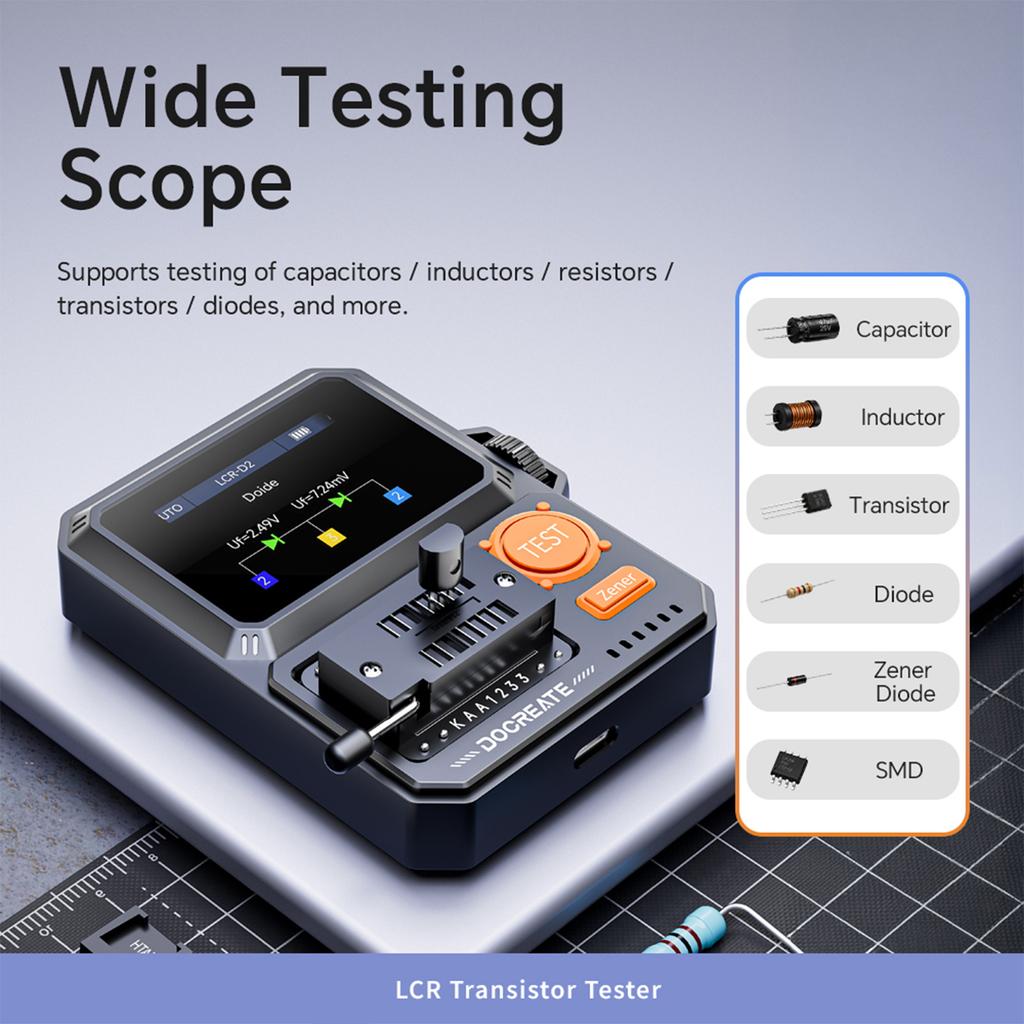 LCR-D2 High-Precision Transistor Tester with IR Decoding Intelligent Auto Recognition LCR Meter 400mAh Transistor Testing Tool
