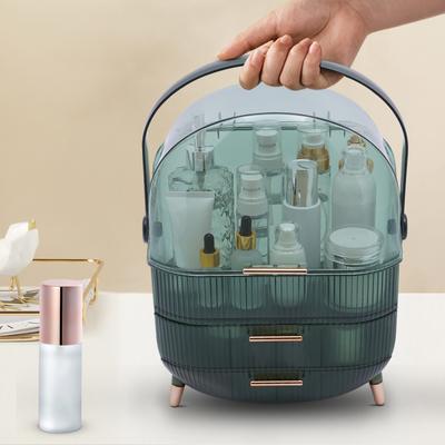 Retro Series Portable Makeup Organizer Cosmetic Box Cosmetic Storage Box with Dustproof Lid Beauty Organizer with 2 Drawers