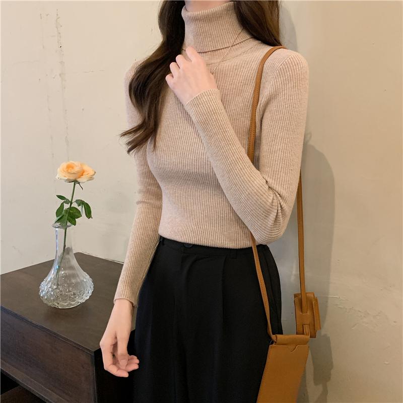 26/5000 Autumn and Winter High-neck Sweater, Women's Slimming Short Thickened Pullover Top, Stylish Long-sleeved Knitted Base Layer