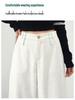 White Linen Loose-Fit Old Money Style Women’s Elastic Waist Wide-Leg Trousers, Casual Spring 2026 Collection