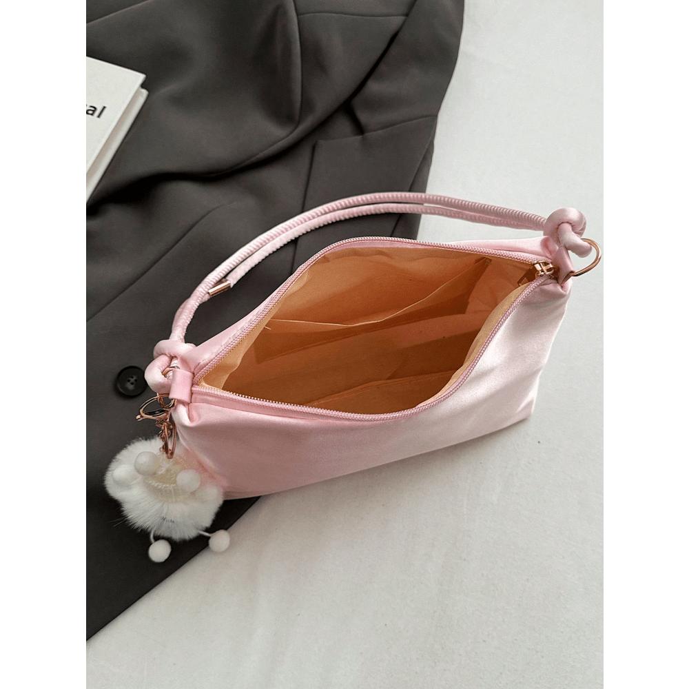 Ladies' Fashionable Simple Summer Shoulder Bag, Solid Color, With Cute Pendant, Women's Casual Daily Handbag