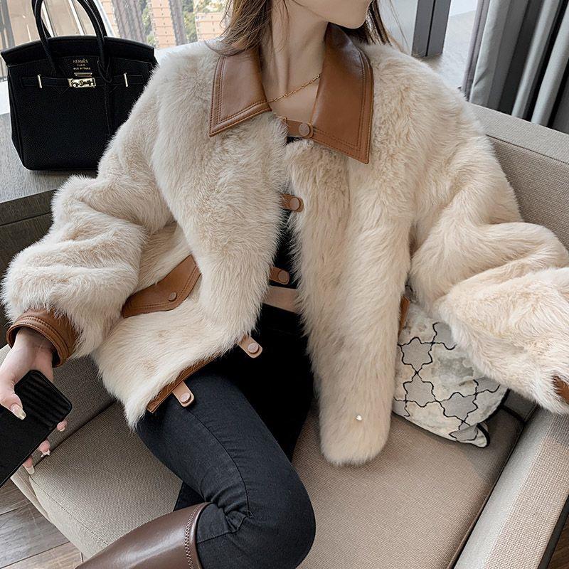 

Женское корейское пальто из кожи и меха норки, бархатное, роскошное, легкое, Осень/Зима 2025, свободный крой, короткое и утепленное. 2XL [135-150 lbs] верблюд