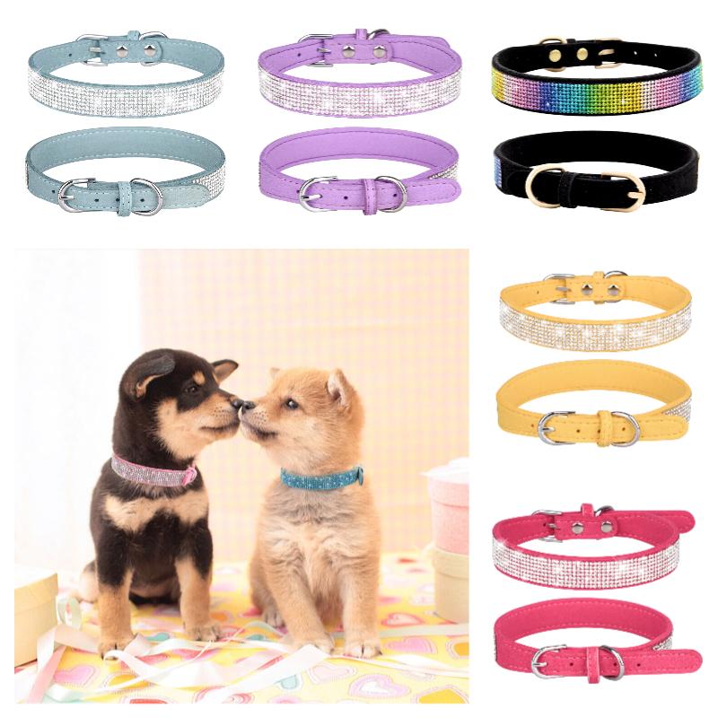 Rhinestone Collar Dog Soft Leather Small Bling Pet Collars Cat Puppy Necklace