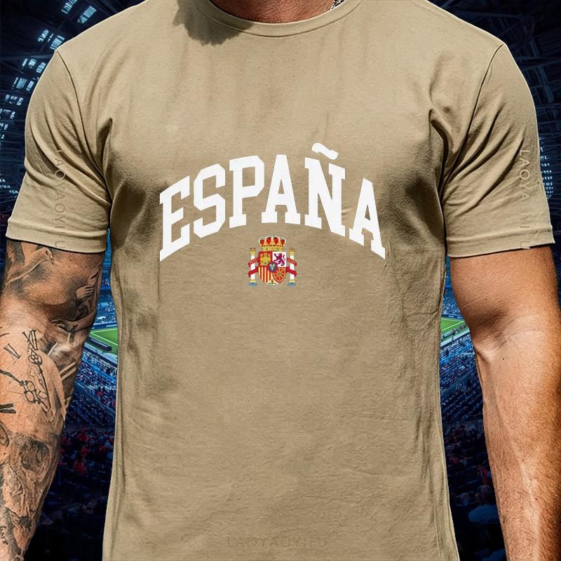 Espana Champion National Emblem Cotton Tee Unisex Crew Neck Short Sleeve Spanish Football Fan Casual Streetwear For Unisex Unisex