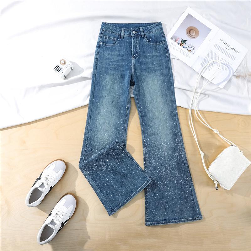 Gypsy stars hot diamonds flash new models do not stick to the legs slightly pull jeans women's soft and comfortable loose flared pants Yichun cotton