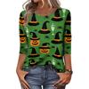 Women's Casual Halloween Print Top Three Quarter Sleeve Crew Neck Shirt Lightweight Comfortable Fit Seasonal Design