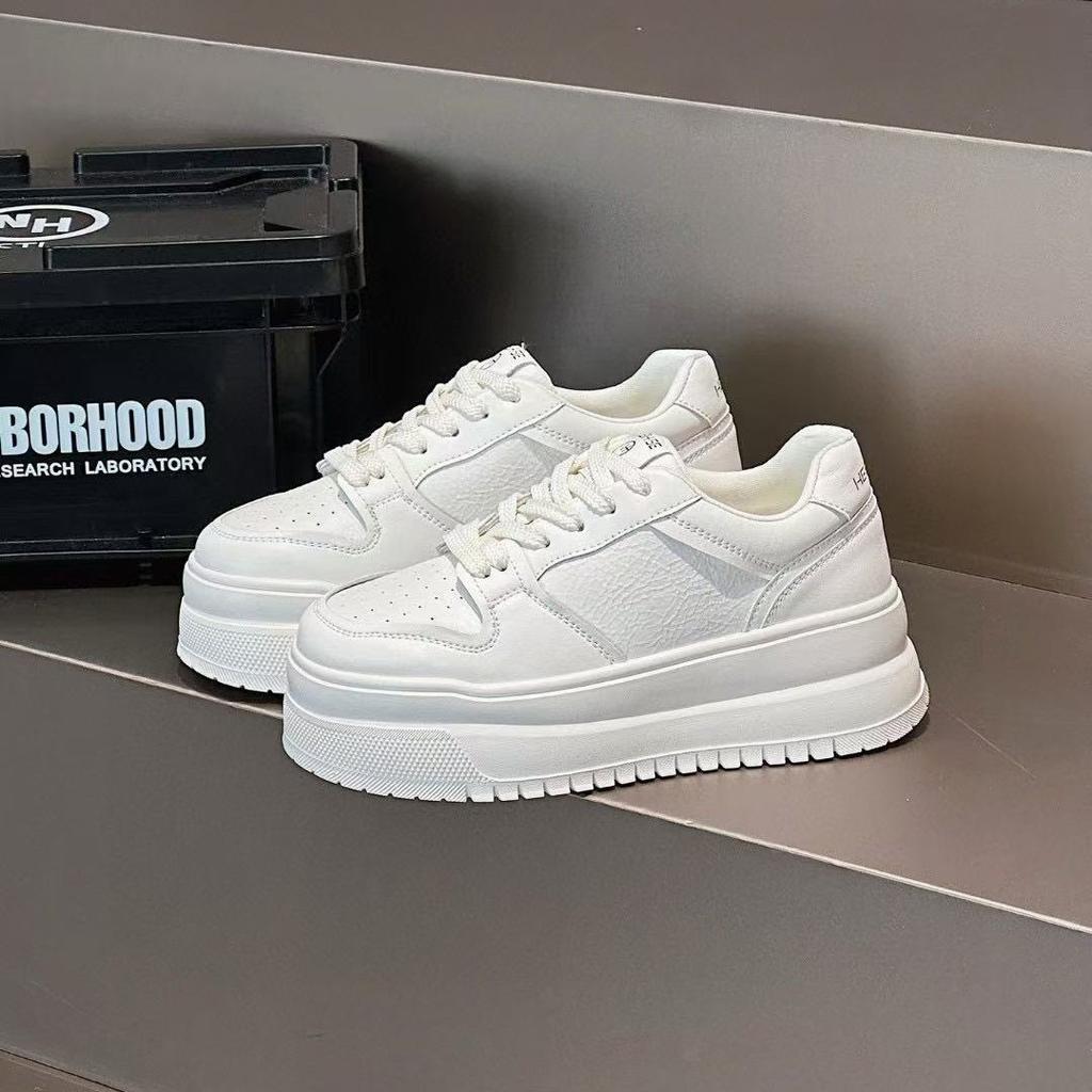 Simple little white shoes women's spring new thick-soled heightened leather lightweight small casual sports board shoes