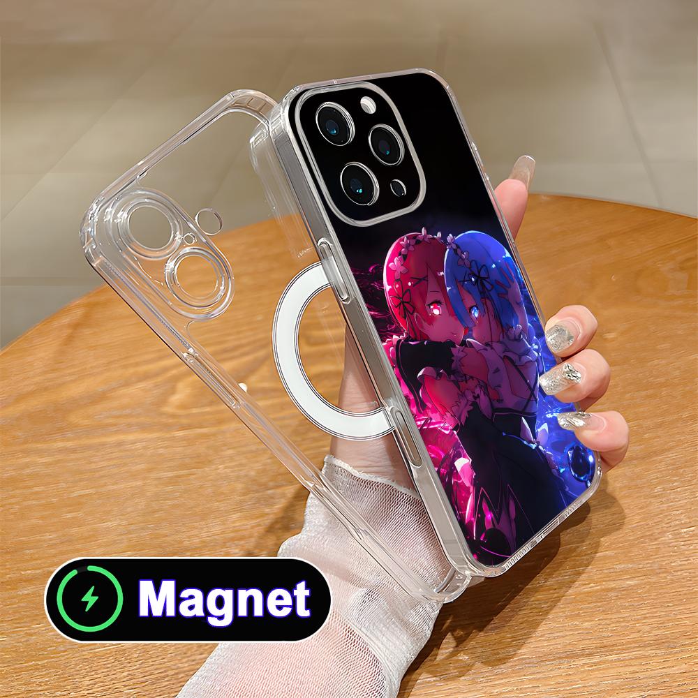 ReZero Rem Ram Clear TPU Magsafe Mobile Phone Case for iPhone 17 16 15 14 13 12 11 Air Pro Max Plus Mini Colorful Cover