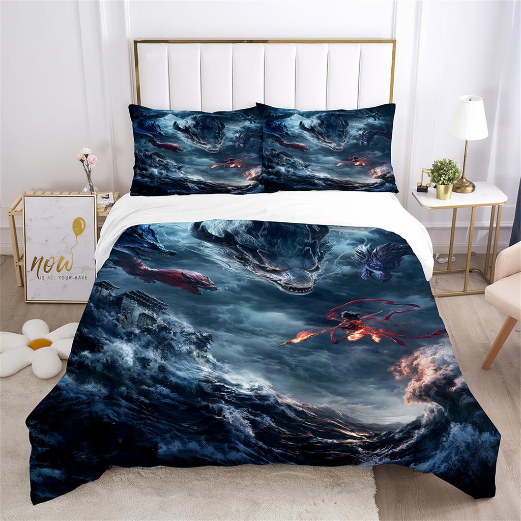 3D printed high-end Nezha trendy element down comforter bedding set, children's adult bedding set, zipper pillowcase bed set