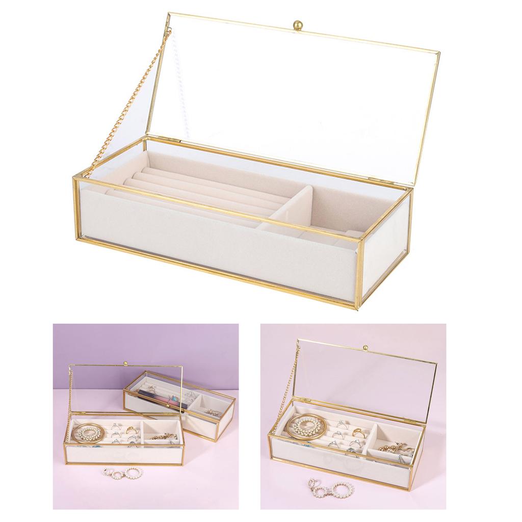 Multifuntional Glass Jewelry Chest Jewelry Case with Lid Glass Jewelry Box for Elegant Presentation of Own Adornments