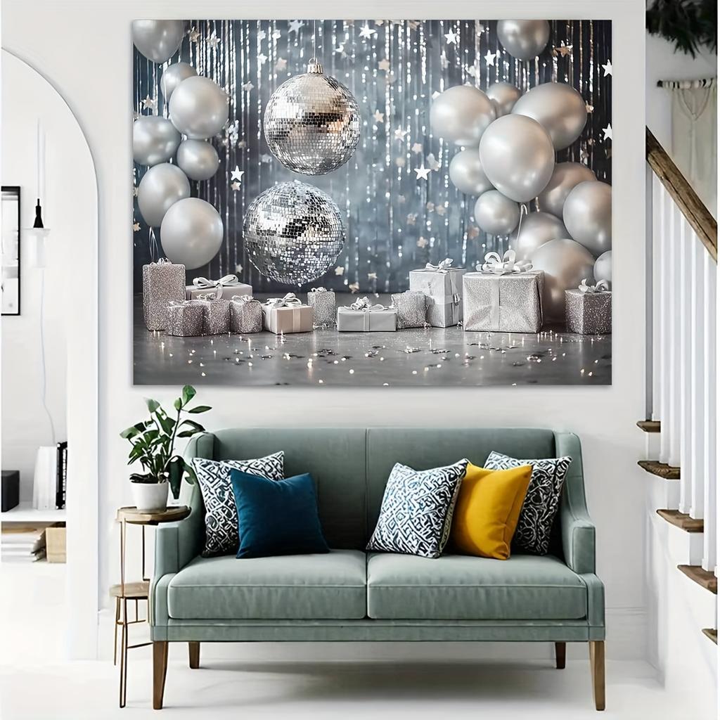 1PC Silver Balloon Sparkling Party Theme Polyester 2D Plane Background Cloth Indoor and Outdoor Sparkling Party