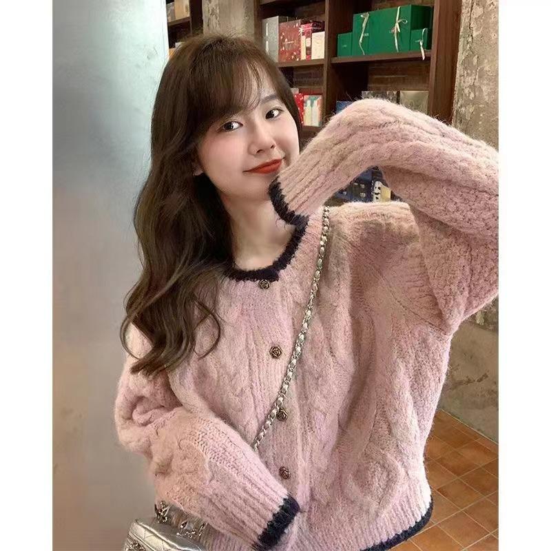 Women's Knitted Cardigan Sweater Fried Dough Twists Autumn Winter Loose Versatile Short