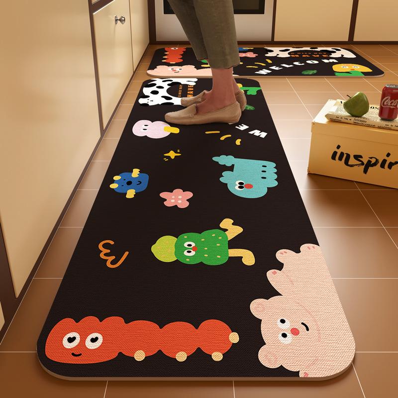 Cartoon Dog Kitchen Dirt-Resistant Diatom Mud Floor Mat Easy To Maintain Two-Piece Set Anti-Slip Mat Home Decoration