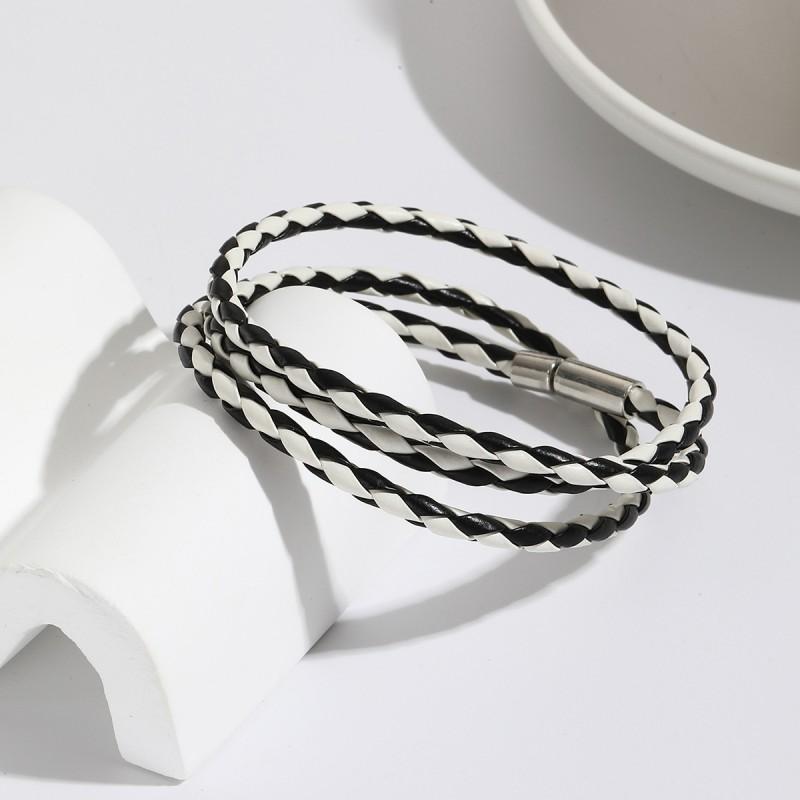 Unisex Handwoven Multi-Layer PU Leather Bracelet With Metal Accents Minimalist Fashion Accessory Daily Wear
