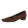 Fashion Comfortable Elegant Square Toe Shallow Mouth Simple Plain Suede Pedicure Women Thick Heel Low Heel Professional Ol Single Shoes