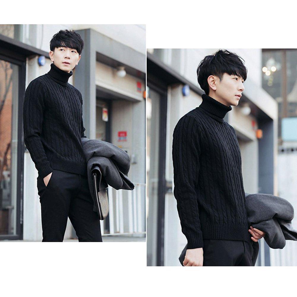 NERLosso Long Sleeve Turtleneck Sweater with Cable Knit Crew Sizes CMW2464 Men's V-Neck Neck, Black, 205-XXL,