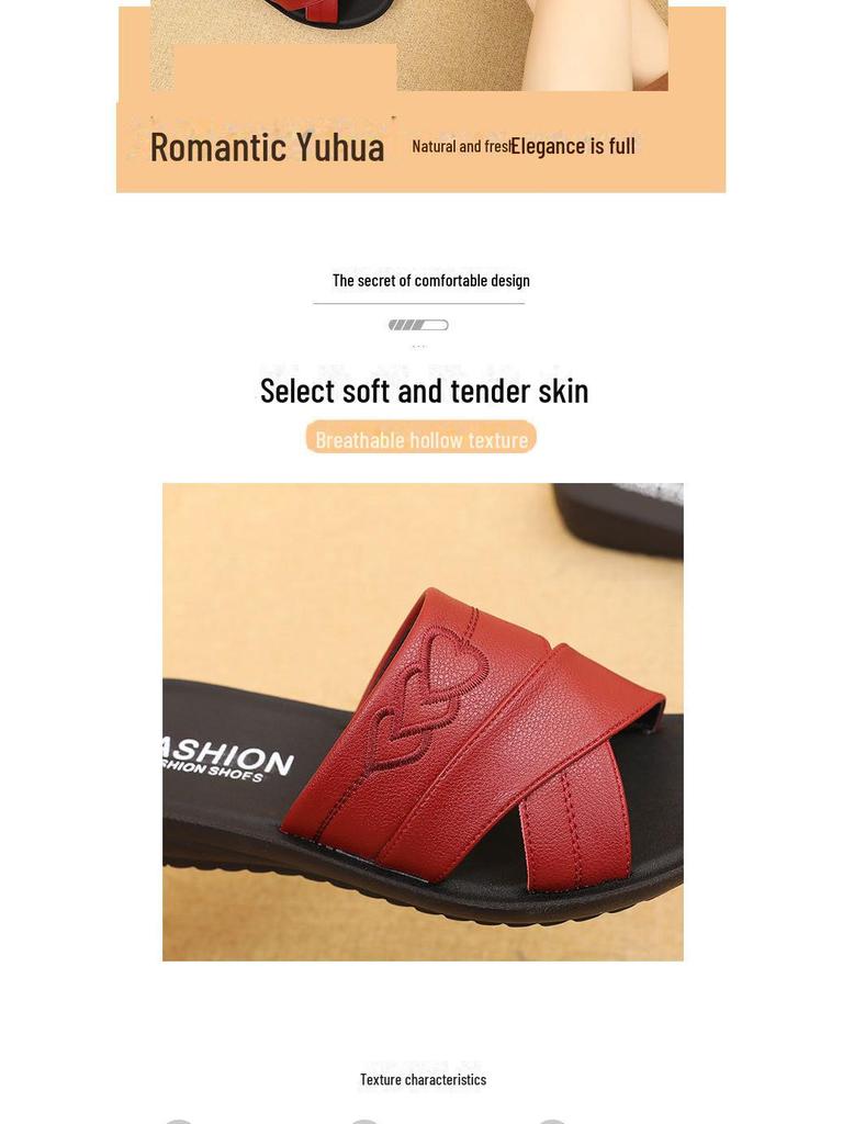 Dámské sandály z pravé kůže s měkkou podrážkou - Pohodlné protiskluzové baleríny pro střední a starší věk